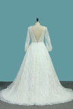 2024 Lace Wedding Dresses A Line Scoop Long Sleeves With Sash P2TJ6EM8