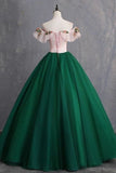 Off The Shoulder Floor Length Prom Dress With Appliques Puffy PNQ94AH7