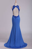 2024 Prom Dresses Scoop With Applique And Slit Spandex Sheath PER56XDQ