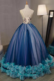 Ball Gown V Neck Sleeveless Appliqued Tulle Prom Dress Hot Quinceanera STIP46YC47P