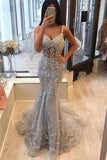 Unique Spaghetti Straps Mermaid V-Neck Prom Dresses PEMPZYY6