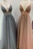 Sexy Spaghetti Straps Floor Length Beading Prom Dress With Rhinestone Long Evening STIPLRDFBQB