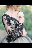 Long Sleeves Wedding Dresses Black Appliques Bridal P1APPZAP