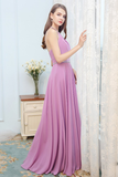 Luz Chiffon A-Line/Princess Natural Waist Halter Floor Length Sleeveless Bridesmaid Dresses