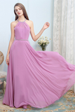 Luz Chiffon A-Line/Princess Natural Waist Halter Floor Length Sleeveless Bridesmaid Dresses