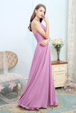 Luz Chiffon A-Line/Princess Natural Waist Halter Floor Length Sleeveless Bridesmaid Dresses