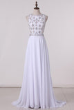 2024 Open Back Scoop Prom Dresses A Line Chiffon PKB7RP3N