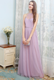 Kathleen Floor Length Chiffon Sleeveless A-Line/Princess Halter Natural Waist Bridesmaid Dresses