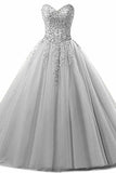 Tulle Beading Sweetheart Neck A Line Sleeveless Wedding Bridesmaid Long Evening Festive PCPP49NC