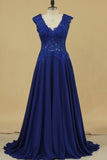 2024 Prom Dresses A Line V Neck With Applique P1578P5C