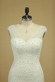 2024 Wedding Dresses V Neck Beaded Bodice Tulle Mermaid P3JR842H