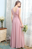 Madeleine V-Neck Sleeveless A-Line/Princess Natural Waist Floor Length Chiffon Bridesmaid Dresses