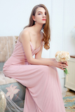 Regina Floor Length Spaghetti Straps Natural Waist A-Line/Princess Sleeveless Chiffon Bridesmaid Dresses