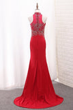 2024 Mermaid Spandex High Neck Prom Dresses With Beading PP13G3FL