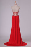 2024 Prom Dresses See-Through High Neck Two Pieces Spandex With Slit P329CABQ