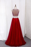 2024 Two Pieces Bateau Prom Dress Beaded Bodice A Line Tulle P8B1MHED