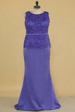 2024 Plus Size Scoop With Sash Prom Dresses Satin & PKT5R7L7