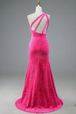 Mermaid Glitter One-Shoulder Backless Prom Dress With Sequins