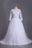 2024 3/4 Length Sleeve Bateau Wedding Dresses Tulle With Applique Court P81MABB3