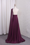 2024 One Shoulder A Line Chiffon Prom Dresses With Ruffles PKHF7XK7