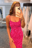 Mermaid Glitter Sequins Sexy Red Backless Long Prom Dress