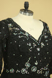 2024 Plus Size Black V Neck Mother Of The Bride Dresses With Beads And Applique P5C3DZ7E