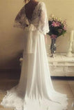 2024 Chiffon 3/4 Length Sleeves Wedding Dresses V Neck Open Back PD6QNYM2