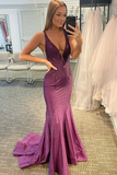 Mermaid Purple Long Backless Evening Dress Prom Dress