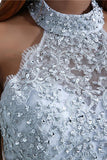 Charming Mermaid Halter Silver Sequins Prom Dresses with Appliques, Party STI15629