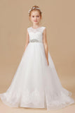 Floor-length Sleevelesss Lace Tulle Satin Flower Girl Dresses