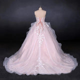 Ball Gown Strapless Sweetheart Wedding Dresses with Lace Applique, Tulle Prom Dresses STI15070