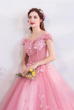 Off The Shoulder Puffy Tulle Prom Dresses Floor Length Appliqued PYDQSSM6