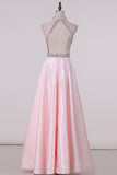 2024 New Arrival High Neck Open Back A Line Satin With Beading PEYP5LSG