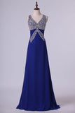 2024 Prom Dresses Halter Open Back A Line Chiffon With Rhinestone Dark Royal PXJBZNNT