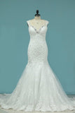 2024 New Arrival Wedding Dresses V Neck Mermaid Tulle With Applique PKGKZCHK