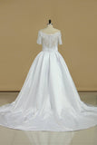 2024 New Arrival Wedding Dresses V Neck Short Sleeves Satin PFLK9PXF