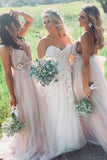 Elegant A Line Spaghetti Straps V Neck Prom Dress With Handmade Flowers, Bridesmaid Dress STI15577