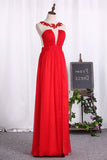 2024 Prom Dresses A Line Scoop Chiffon With Ruffles PM4A7FDY