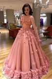 Luxury Tulle Sleeveless Ball Gown Prom Dress With Flowers Princess P2EYAR9D