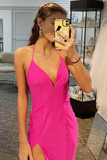 Mermaid Backless Long Pink Prom Dress Evening Dress