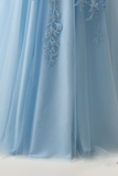 Light Blue Prom Dress Spaghetti Straps Long Evening Dress