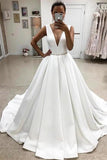 Elegant Deep V-Neck Simple Ball Gown Wedding Dresses PDXC5AG3