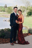 Sexy Mermaid Sequins Burgundy Long Prom Dresses, Cheap Evening Dresses STI15341