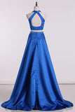 2024 Prom Dresses V Neck Two-Piece Satin PP3JL3RZ