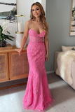 Mermaid Sexy Hot Pink Sweetheart Prom Dress