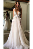 2024 Tulle Spaghetti Straps Wedding Dresses A Line With Beads And PTGELCL1