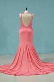 2024 Prom Dresses Mermaid V Neck Open Back PGKEK6M2