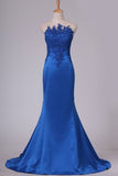 2024 Mermaid Evening Dresses Scoop Satin With Applique Floor PBE8PAM6