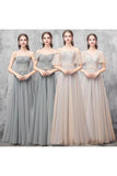 Elegant V Neck Floor Length Tulle Prom Dress PJNRTXQ3