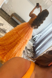 A-line Sexy Orange Tiered Backless Prom Dress